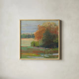 Abstract Field II by Carol Rowan. Shown in a natural wood glass frame for a timeless modern aesthetic. Available as an archival giclee rolled canvas, fine art paper, or poster print. SKU 21447a.