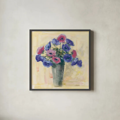 Anemones I by Carol Rowan. Shown in a sleek black glass frame for a contemporary gallery look. Available as an archival giclee rolled canvas, fine art paper, or poster print. SKU 42416a.