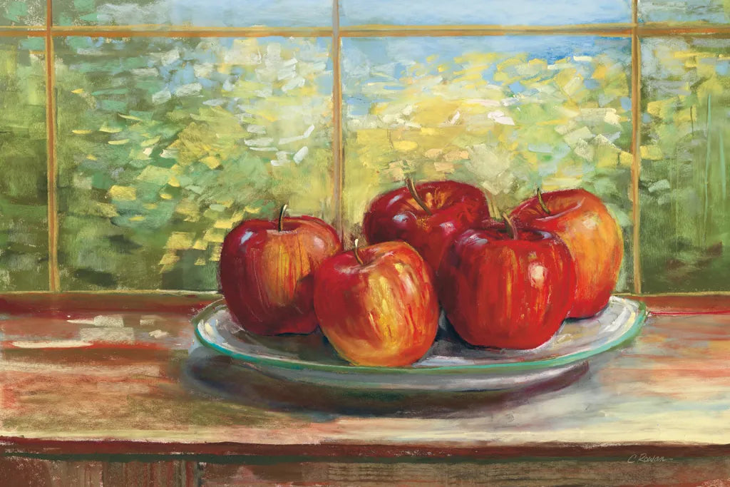 Apples on Windowsill by Carol Rowan. SKU 99970i. Archival Giclee Fine art print for wall decor.
