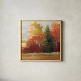 Autumn Leaves Crop by Carol Rowan. Shown in a natural wood glass frame for a timeless modern aesthetic. Available as an archival giclee rolled canvas, fine art paper, or poster print. SKU 21448a.