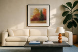Autumn Leaves Crop by Carol Rowan. Displayed in a glass frame with matte in a clean modern living room. Available as an archival giclee rolled canvas, fine art paper, or poster print. SKU 21448a.