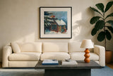 Backyard Beauty by Carol Rowan. Displayed in a glass frame with matte in a clean modern living room. Available as an archival giclee rolled canvas, fine art paper, or poster print. SKU 17608a.