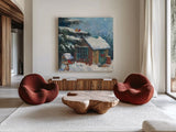 Backyard Beauty v2 by Carol Rowan. Shown as extra-large giant wall art in a modern living room. Available as an archival giclee rolled canvas, fine art paper, or poster print. SKU 41547a.