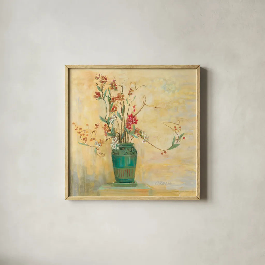 Bittersweet I v2 by Carol Rowan. Shown in a natural wood glass frame for a timeless modern aesthetic. Available as an archival giclee rolled canvas, fine art paper, or poster print. SKU 42117a.