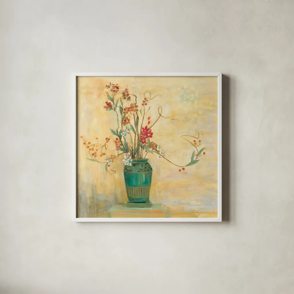 Bittersweet I v2 by Carol Rowan. Shown in a crisp white glass frame for a clean and minimalist style. Available as an archival giclee rolled canvas, fine art paper, or poster print. SKU 42117a.