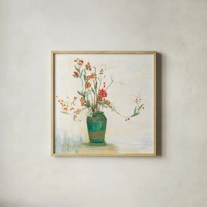 Bittersweet I v2 White by Carol Rowan. Shown in a natural wood glass frame for a timeless modern aesthetic. Available as an archival giclee rolled canvas, fine art paper, or poster print. SKU 42119a.