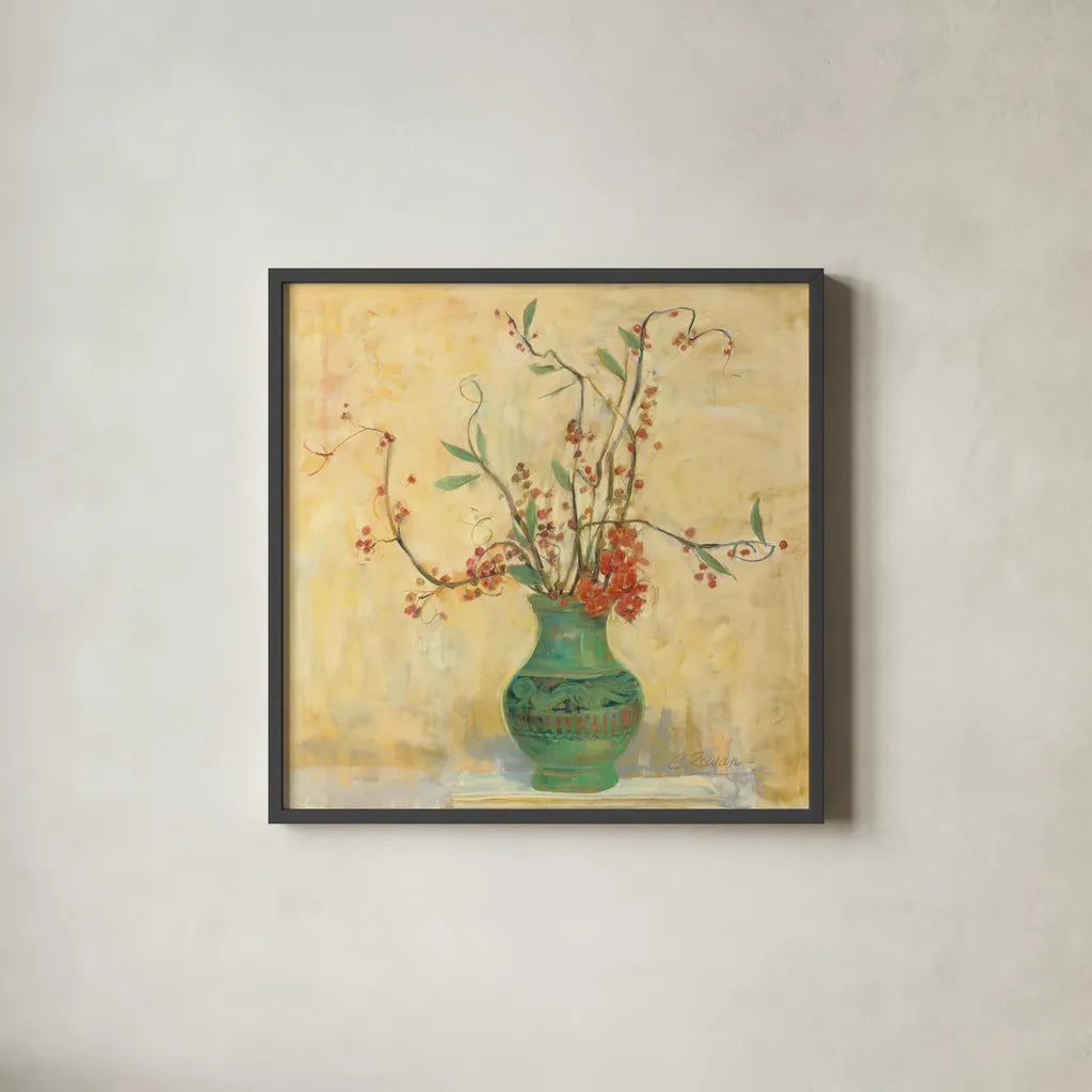 Bittersweet II v2 by Carol Rowan. Shown in a sleek black glass frame for a contemporary gallery look. Available as an archival giclee rolled canvas, fine art paper, or poster print. SKU 42118a.