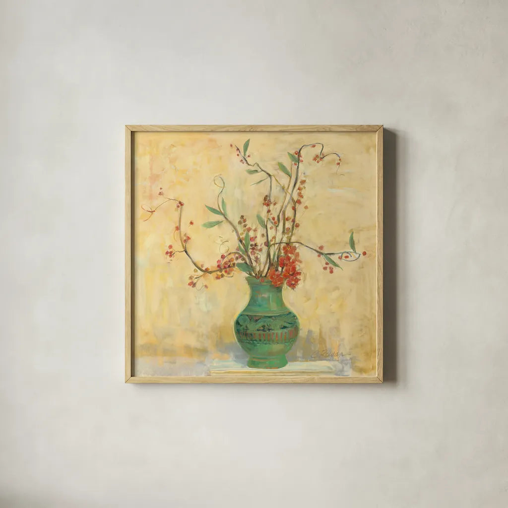 Bittersweet II v2 by Carol Rowan. Shown in a natural wood glass frame for a timeless modern aesthetic. Available as an archival giclee rolled canvas, fine art paper, or poster print. SKU 42118a.