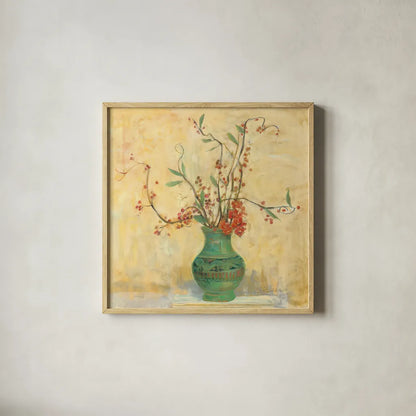 Bittersweet II v2 by Carol Rowan. Shown in a natural wood glass frame for a timeless modern aesthetic. Available as an archival giclee rolled canvas, fine art paper, or poster print. SKU 42118a.