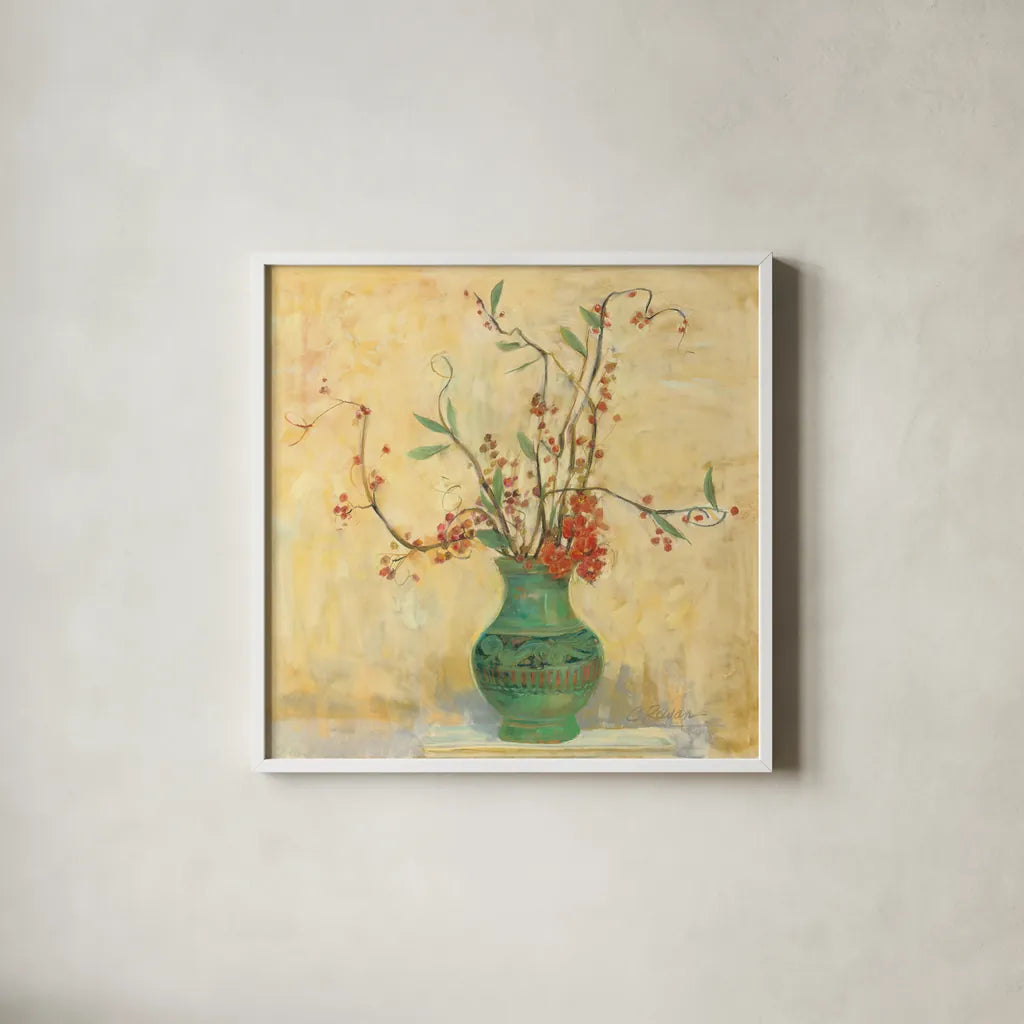 Bittersweet II v2 by Carol Rowan. Shown in a crisp white glass frame for a clean and minimalist style. Available as an archival giclee rolled canvas, fine art paper, or poster print. SKU 42118a.