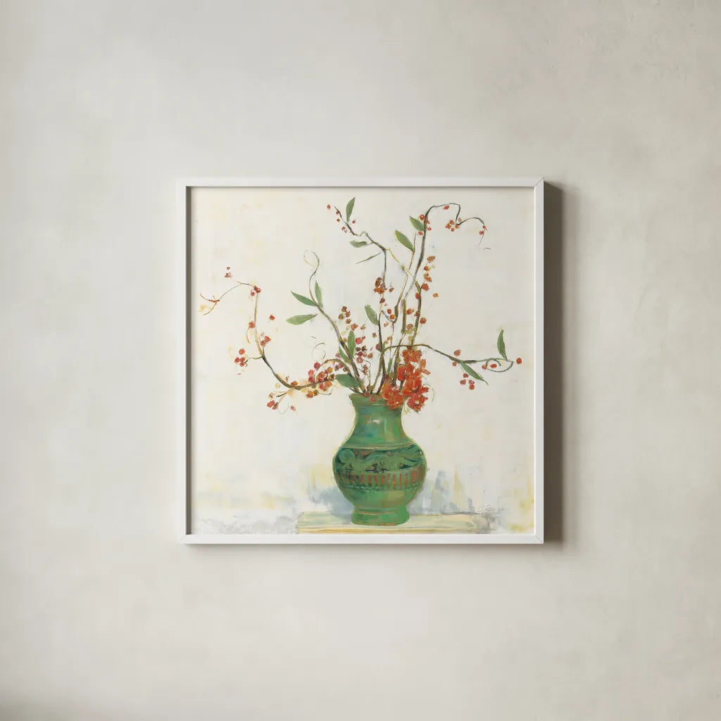 Bittersweet II v2 White by Carol Rowan. Shown in a crisp white glass frame for a clean and minimalist style. Available as an archival giclee rolled canvas, fine art paper, or poster print. SKU 42120a.