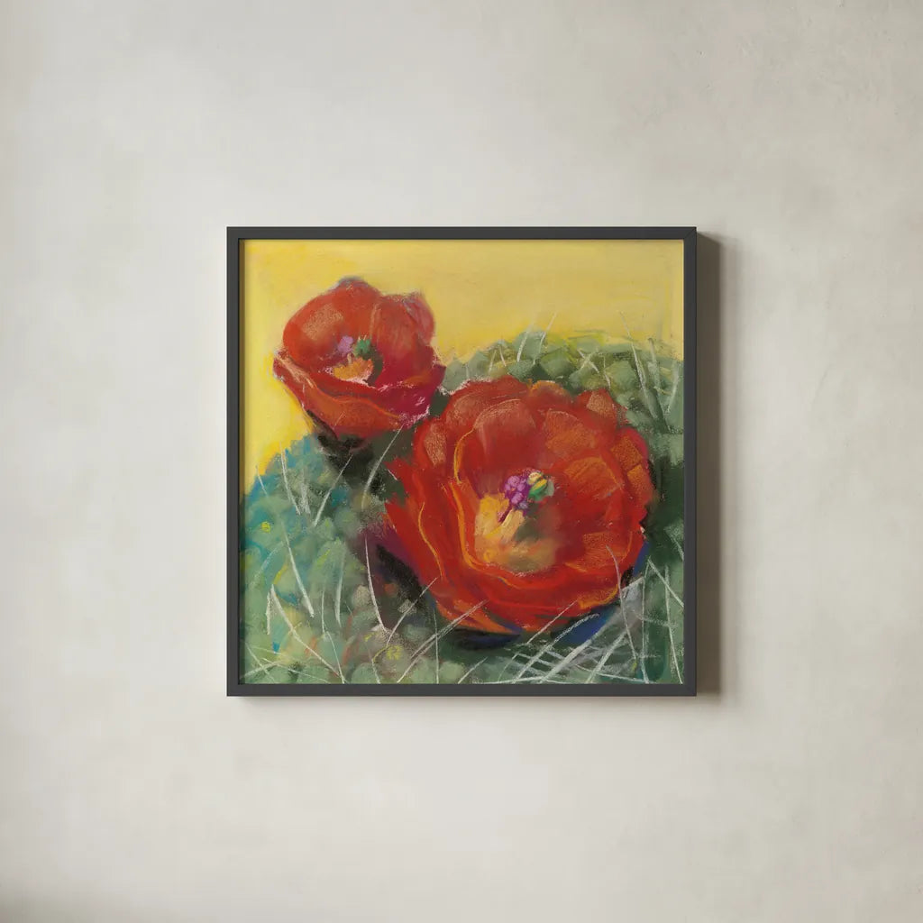 Blooming Succulent I by Carol Rowan. Shown in a sleek black glass frame for a contemporary gallery look. Available as an archival giclee rolled canvas, fine art paper, or poster print. SKU 38631a.