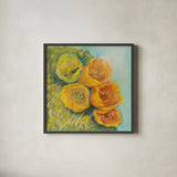 Blooming Succulent II by Carol Rowan. Shown in a sleek black glass frame for a contemporary gallery look. Available as an archival giclee rolled canvas, fine art paper, or poster print. SKU 38632a.