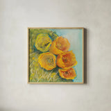 Blooming Succulent II by Carol Rowan. Shown in a natural wood glass frame for a timeless modern aesthetic. Available as an archival giclee rolled canvas, fine art paper, or poster print. SKU 38632a.