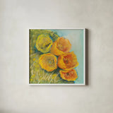 Blooming Succulent II by Carol Rowan. Shown in a crisp white glass frame for a clean and minimalist style. Available as an archival giclee rolled canvas, fine art paper, or poster print. SKU 38632a.