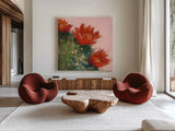 Blooming Succulent IV by Carol Rowan. Shown as extra-large giant wall art in a modern living room. Available as an archival giclee rolled canvas, fine art paper, or poster print. SKU 38634a.