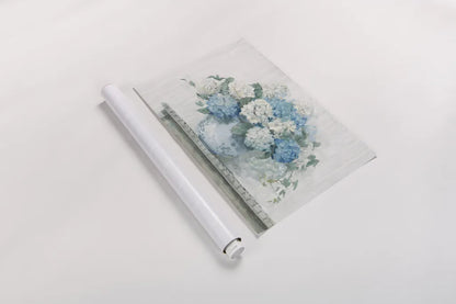 Blue Hydrangea Cottage Crop by Carol Rowan. shown as a rolled paper print. Available as archival giclee rolled canvas, fine art paper, or poster print. SKU 47410i.