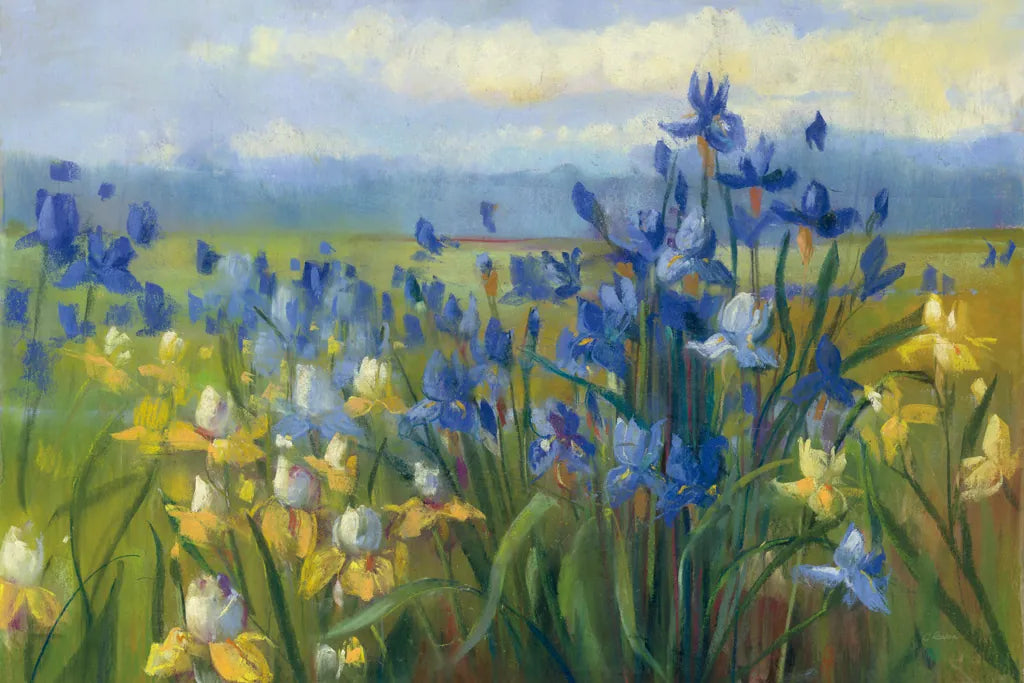Blue and Yellow Flower Field  v2 by Carol Rowan. SKU 42307i. Archival Giclee Fine art print for wall decor.