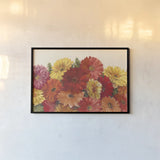 Bountiful Gerberas by Carol Rowan. shown as a paper print in a black flame. Available as a archival giclee rolled canvas, fine art paper, or poster print. SKU 10879i.
