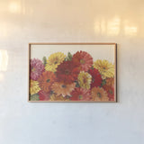 Bountiful Gerberas by Carol Rowan. shown as a paper print in a natural frame. Available as a archival giclee rolled canvas, fine art paper, or poster print. SKU 10879i.