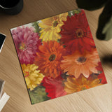 Bountiful Gerberas Square I by Carol Rowan. Shown as a detailed flat fine art print, highlighting archival giclee quality. Available as an archival giclee rolled canvas, fine art paper, or poster print. SKU 26991a.
