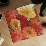 Bountiful Gerberas Square II by Carol Rowan. Shown as a detailed flat fine art print, highlighting archival giclee quality. Available as an archival giclee rolled canvas, fine art paper, or poster print. SKU 26992a.
