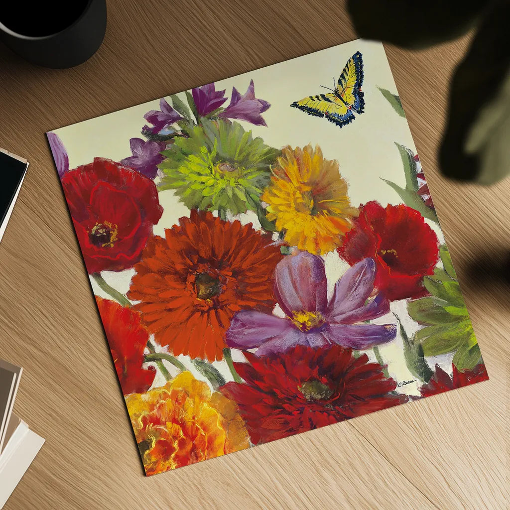 Butterfly Flower Scatter II by Carol Rowan. Shown as a detailed flat fine art print, highlighting archival giclee quality. Available as an archival giclee rolled canvas, fine art paper, or poster print. SKU 10295a.