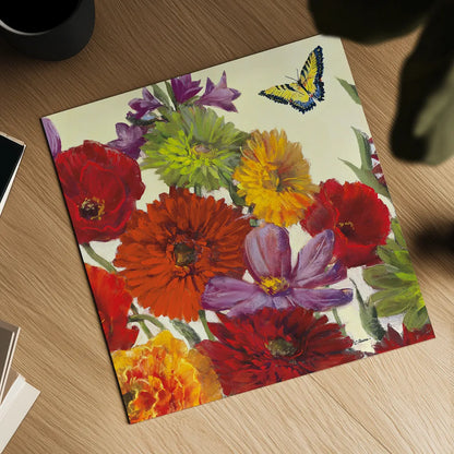 Butterfly Flower Scatter II by Carol Rowan. Shown as a detailed flat fine art print, highlighting archival giclee quality. Available as an archival giclee rolled canvas, fine art paper, or poster print. SKU 10295a.