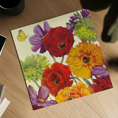 Butterfly Flower Scatter III by Carol Rowan. Shown as a detailed flat fine art print, highlighting archival giclee quality. Available as an archival giclee rolled canvas, fine art paper, or poster print. SKU 10296a.