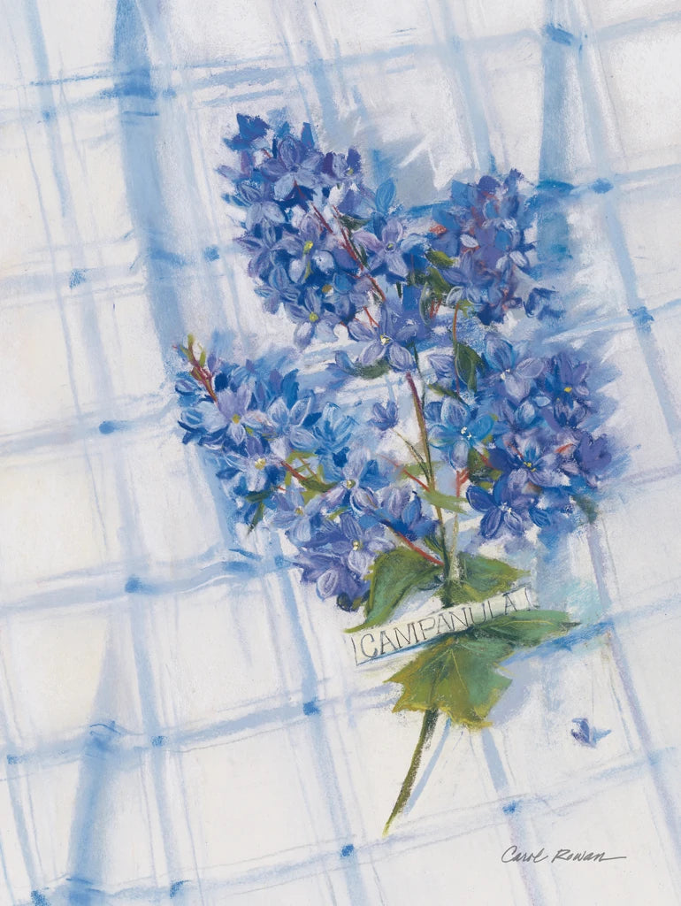 Campanula on Linen by Carol Rowan