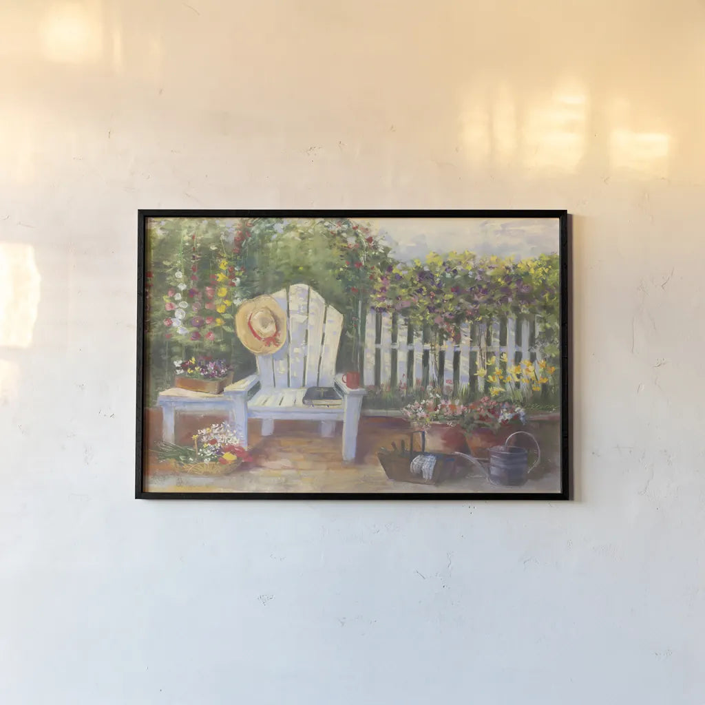 Carols Sunny Garden by Carol Rowan. shown as a paper print in a black flame. Available as a archival giclee rolled canvas, fine art paper, or poster print. SKU 12789i.