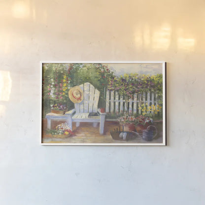 Carols Sunny Garden by Carol Rowan. shown as a paper print in a white frame. Available as a archival giclee rolled canvas, fine art paper, or poster print. SKU 12789i.