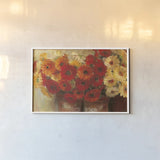 Chelsea Gerberas by Carol Rowan. shown as a paper print in a white frame. Available as a archival giclee rolled canvas, fine art paper, or poster print. SKU 8180i.