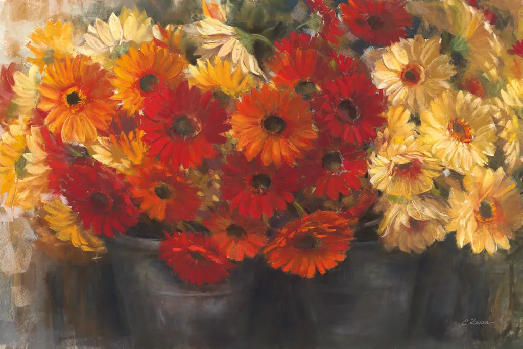 Chelsea Gerberas Grey by Carol Rowan. SKU 41566i. Archival Giclee Fine art print for wall decor.