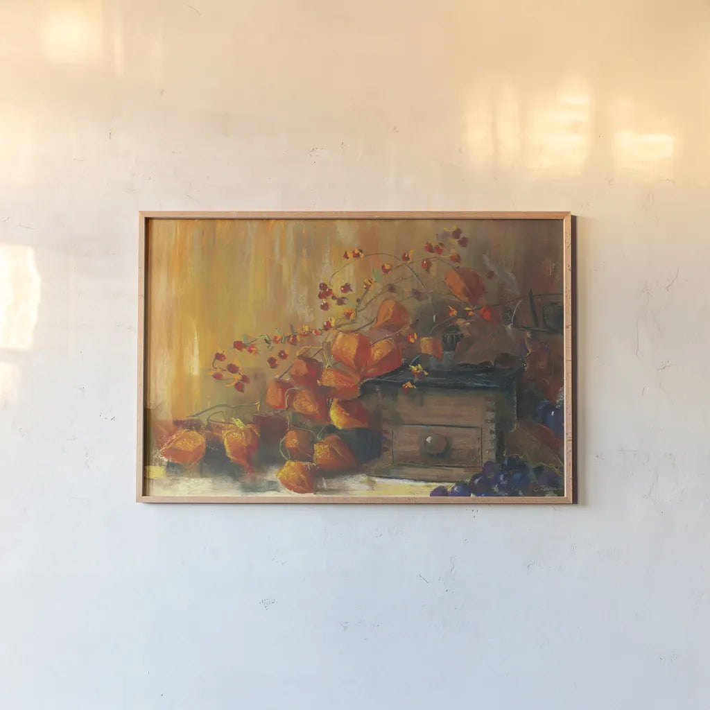 Chinese Lanterns by Carol Rowan. shown as a paper print in a natural frame. Available as a archival giclee rolled canvas, fine art paper, or poster print. SKU 8753i.