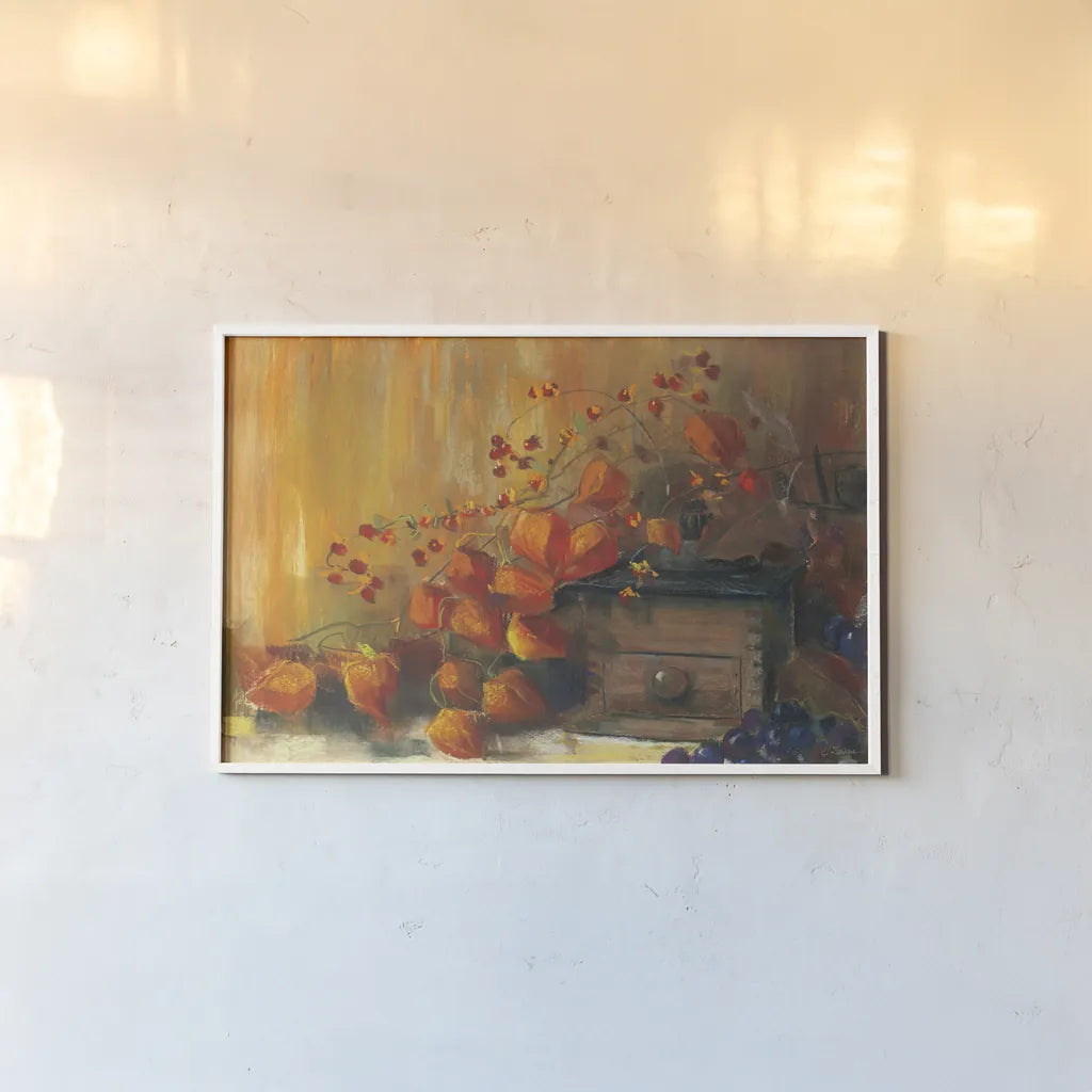 Chinese Lanterns by Carol Rowan. shown as a paper print in a white frame. Available as a archival giclee rolled canvas, fine art paper, or poster print. SKU 8753i.
