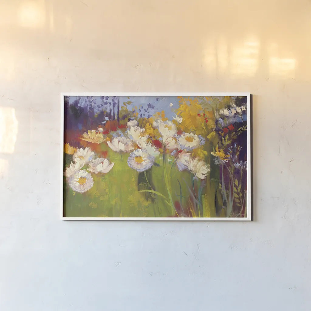 Contemporary Meadow by Carol Rowan. shown as a paper print in a white frame. Available as a archival giclee rolled canvas, fine art paper, or poster print. SKU 6704i.