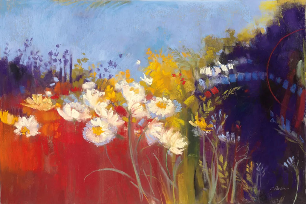 Contemporary Meadow Red by Carol Rowan. SKU 41958i. Archival Giclee Fine art print for wall decor.