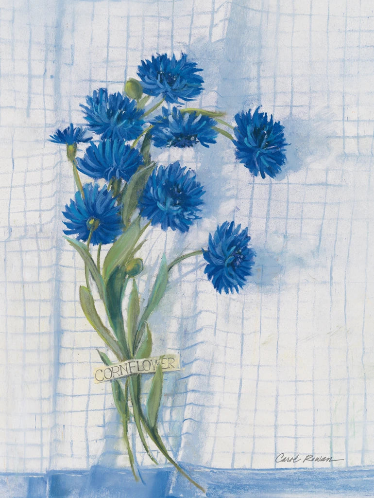 Cornflowers on Linen by Carol Rowan