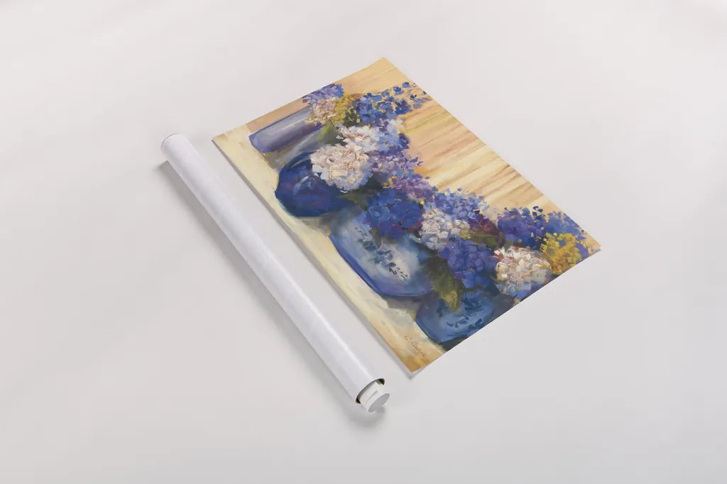 Country Hydrangea by Carol Rowan. shown as a rolled paper print. Available as archival giclee rolled canvas, fine art paper, or poster print. SKU 41556i.