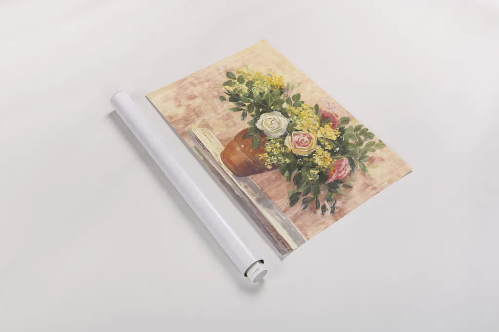 Country Roses by Carol Rowan. shown as a rolled paper print. Available as archival giclee rolled canvas, fine art paper, or poster print. SKU 41555i.