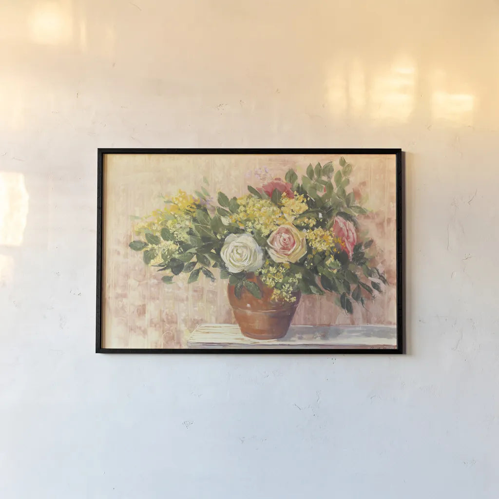 Country Roses by Carol Rowan. shown as a paper print in a black flame. Available as a archival giclee rolled canvas, fine art paper, or poster print. SKU 41555i.