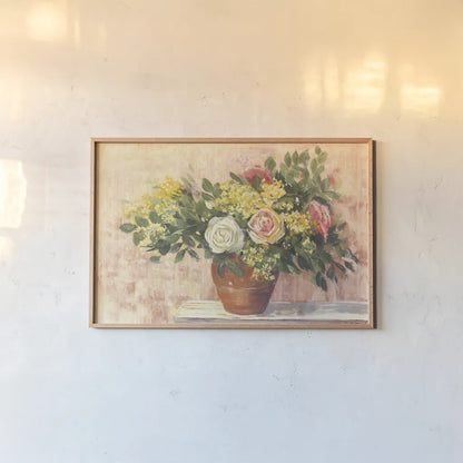 Country Roses by Carol Rowan. shown as a paper print in a natural frame. Available as a archival giclee rolled canvas, fine art paper, or poster print. SKU 41555i.