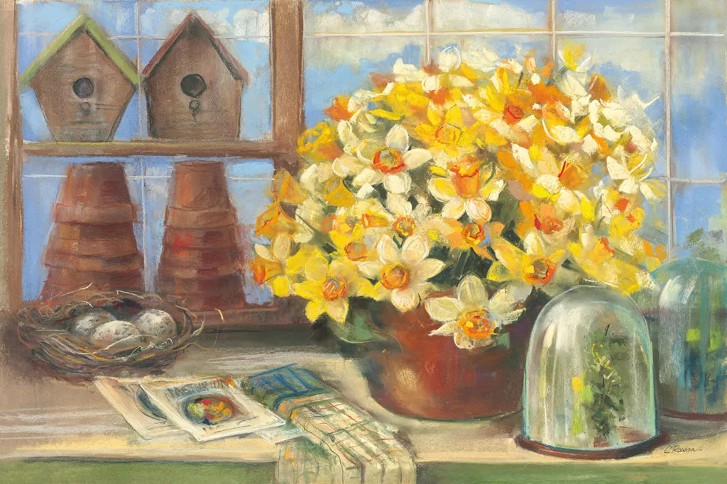 Daffodils in the Greenhouse by Carol Rowan. SKU 41943i. Archival Giclee Fine art print for wall decor.