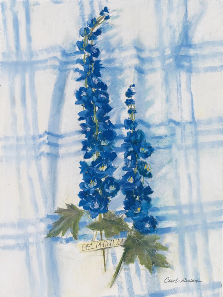 Delphinium on Linen by Carol Rowan