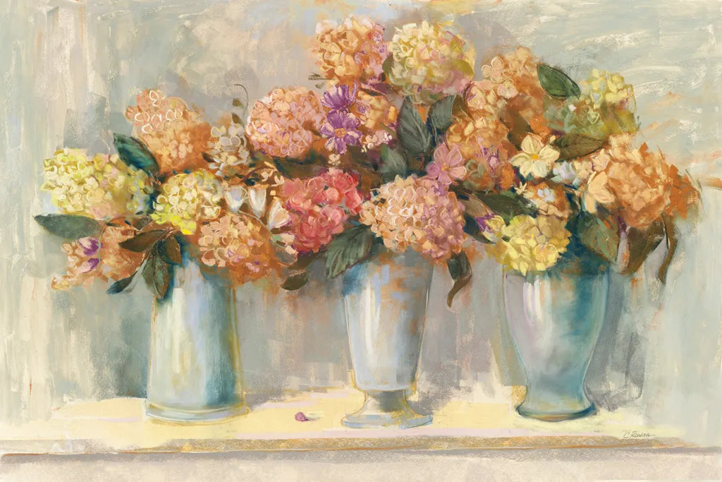 Fall Hydrangea Bouquets by Carol Rowan. SKU 40793i. Archival Giclee Fine art print for wall decor.