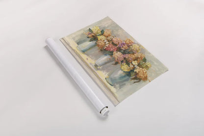Fall Hydrangea Bouquets by Carol Rowan. shown as a rolled paper print. Available as archival giclee rolled canvas, fine art paper, or poster print. SKU 40793i.