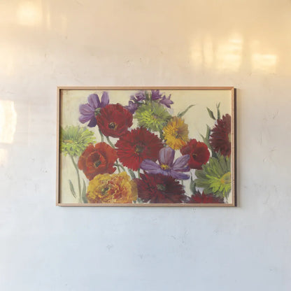 Flower Scatter by Carol Rowan. shown as a paper print in a natural frame. Available as a archival giclee rolled canvas, fine art paper, or poster print. SKU 42290i.
