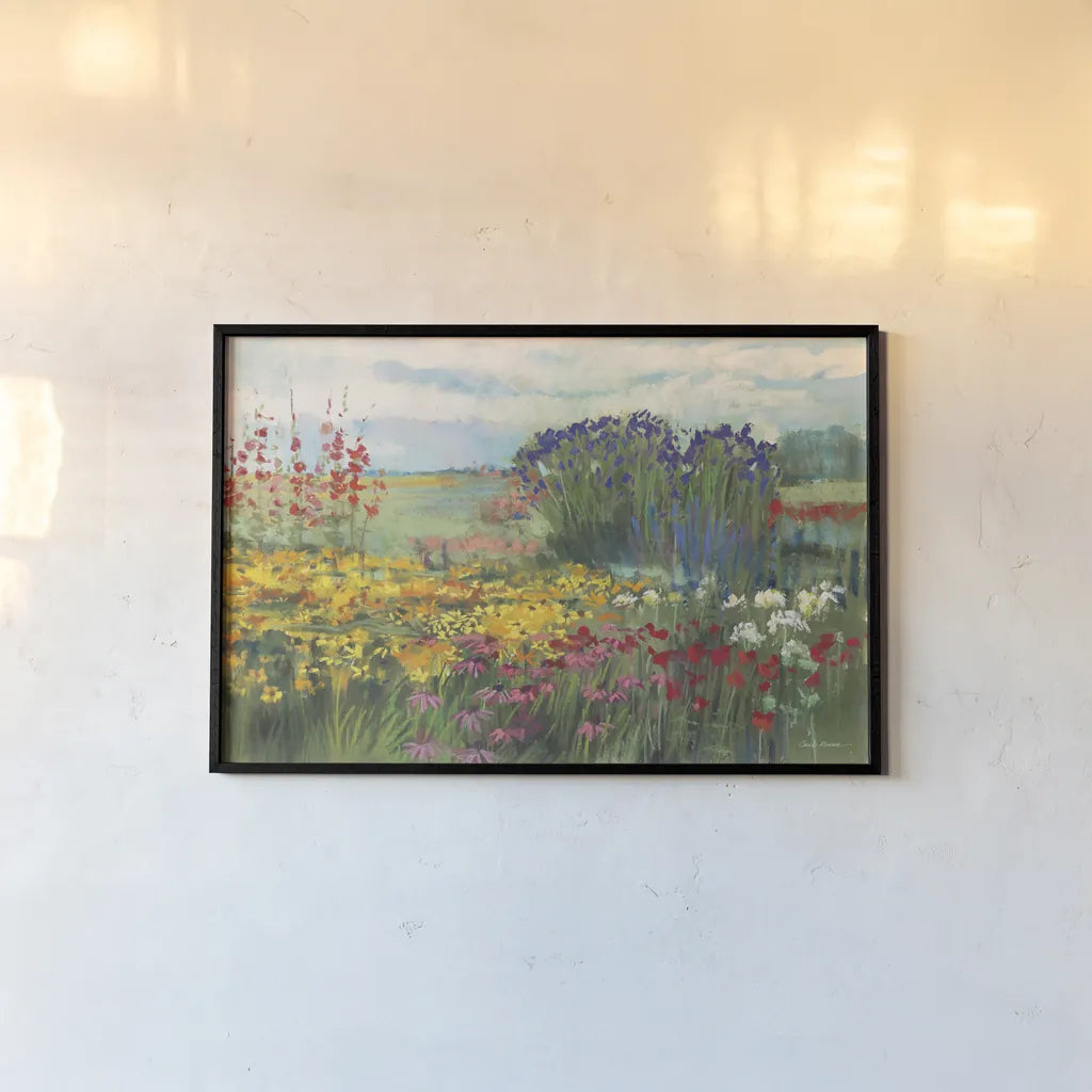 Garden Border by Carol Rowan. shown as a paper print in a black flame. Available as a archival giclee rolled canvas, fine art paper, or poster print. SKU 42298i.