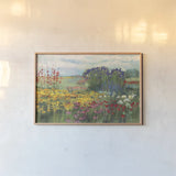 Garden Border by Carol Rowan. shown as a paper print in a natural frame. Available as a archival giclee rolled canvas, fine art paper, or poster print. SKU 42298i.
